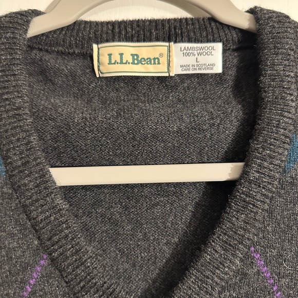 Vintage L.L. Bean V-Neck Argyle Sweater Vest Lambswool Made in Scotland Large - Picture 5 of 6